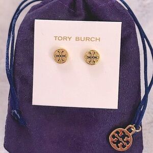 TORY BURCH:Gold stud earrings w/black outline.
Never Worn! Storage bag included.